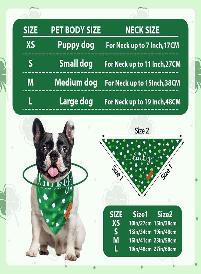 Kreyfer 2 Pieces St. Patrick's Day Dog Bandanas, Double-Sided Reversible Triangle Scarf, Green Shamrock and 'Lucky' Design, Festive Irish Pet Costume Accessories for Dogs and Cats (Small) - Image 2